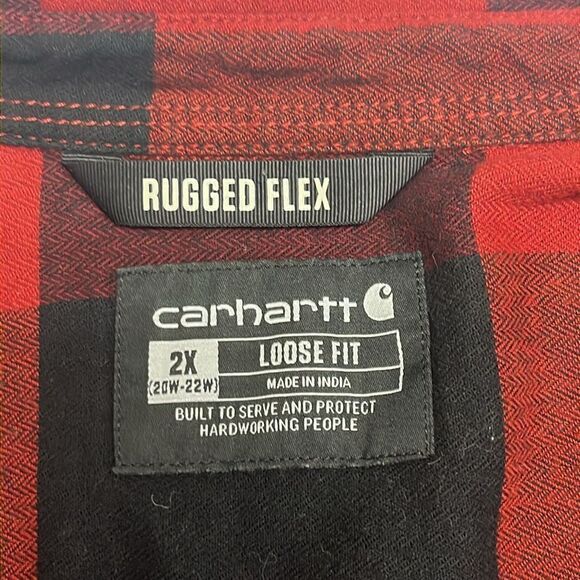 Carhartt Red Black Checkered Rugged Flex Loose Fit Button Down Flannel Shirt- 2X - Picture 12 of 16